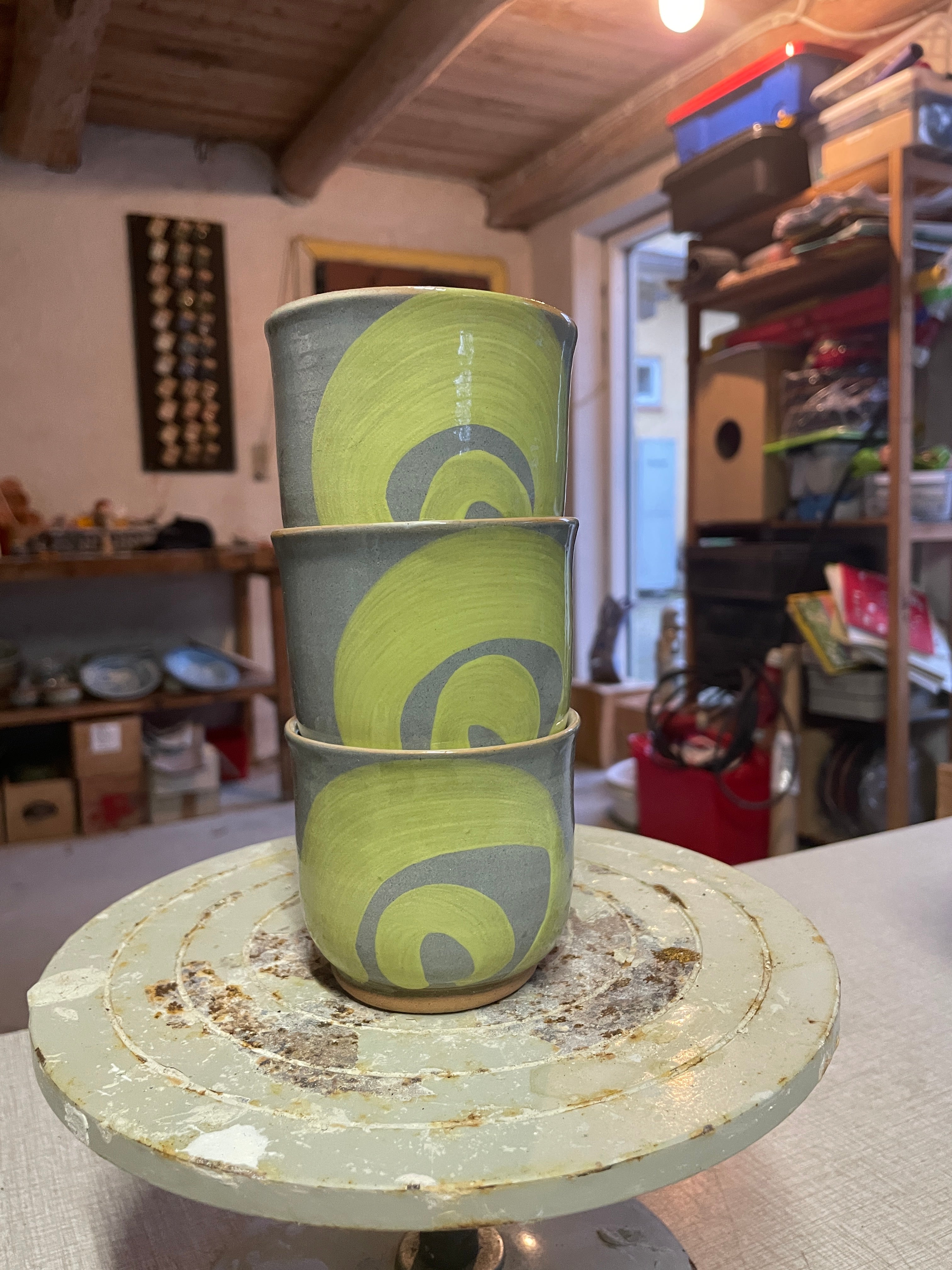 Grey/Green Spiral Cup 3pcs set