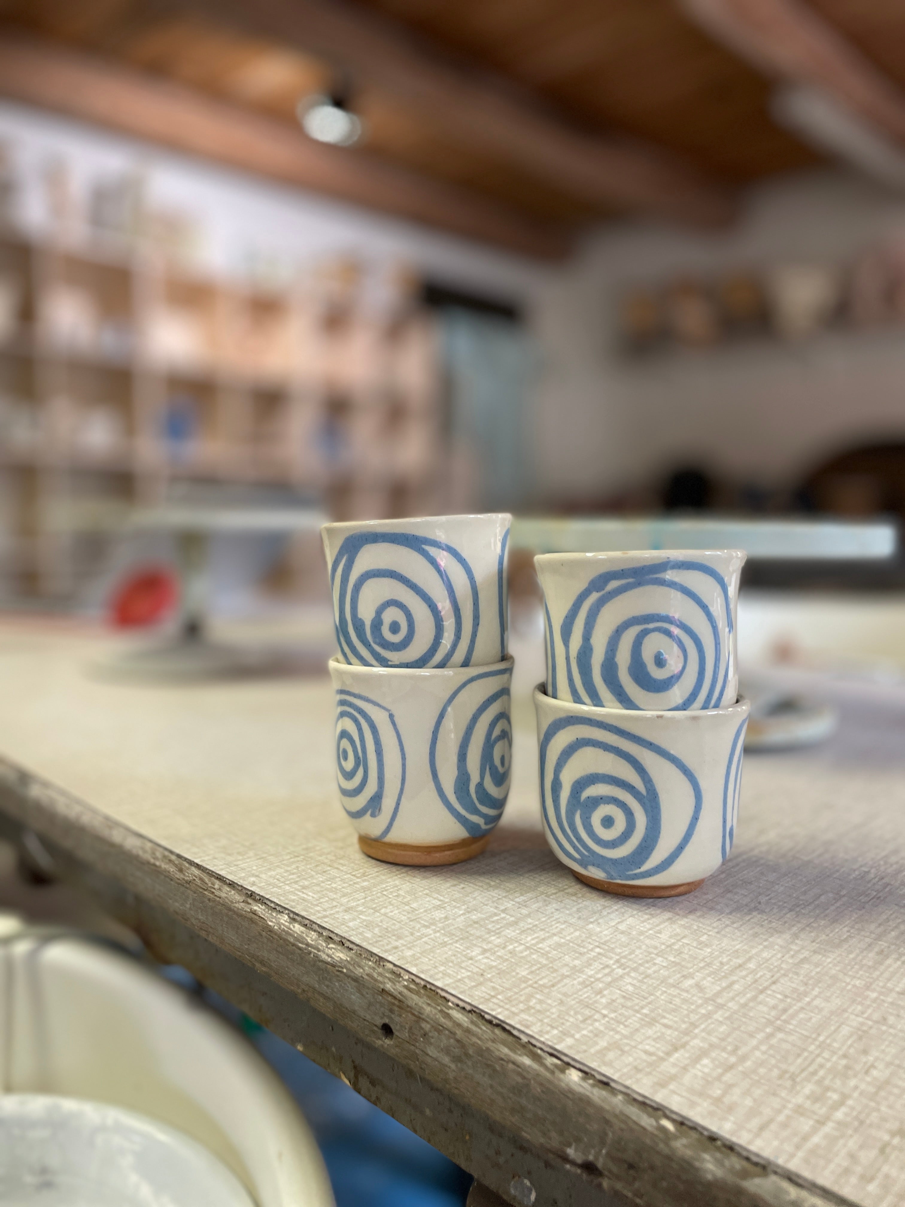 Blue Spiral Coffee Cup Spiral 4pcs set