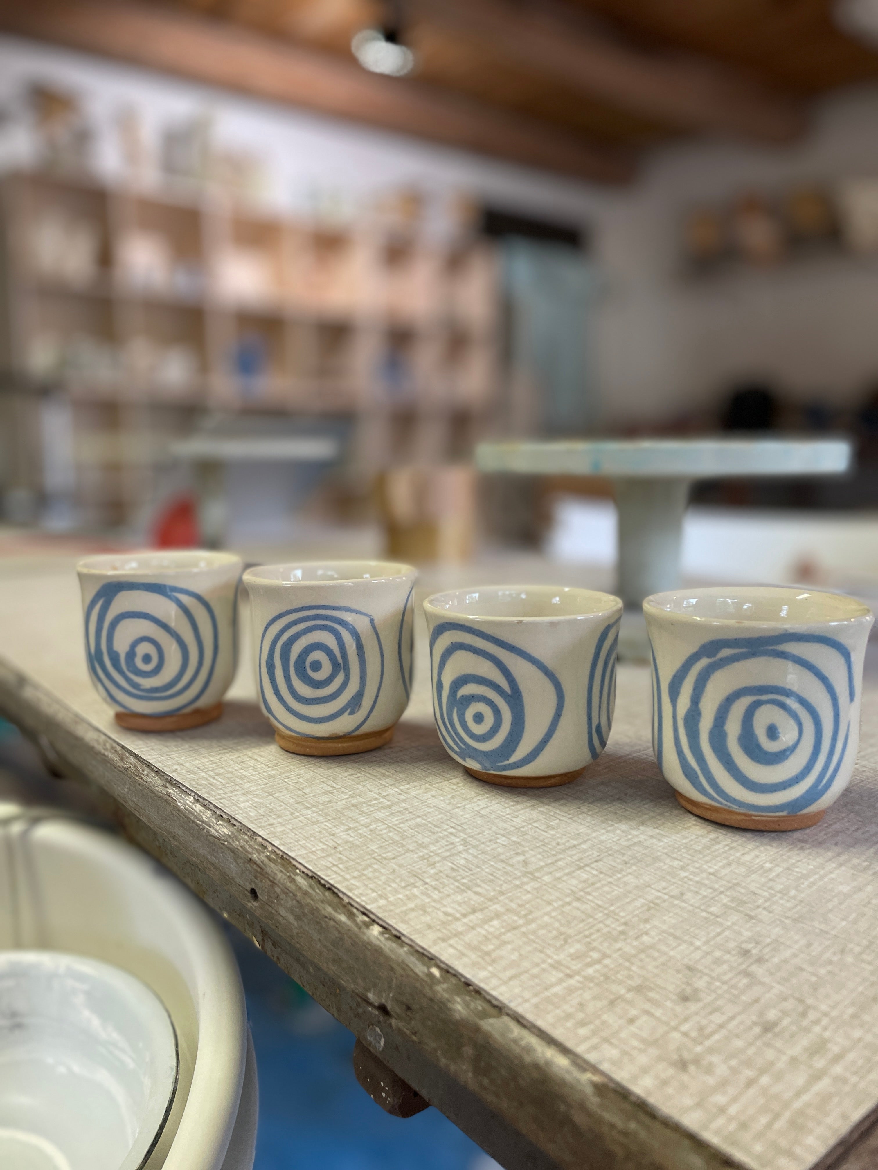 Blue Spiral Coffee Cup Spiral 4pcs set