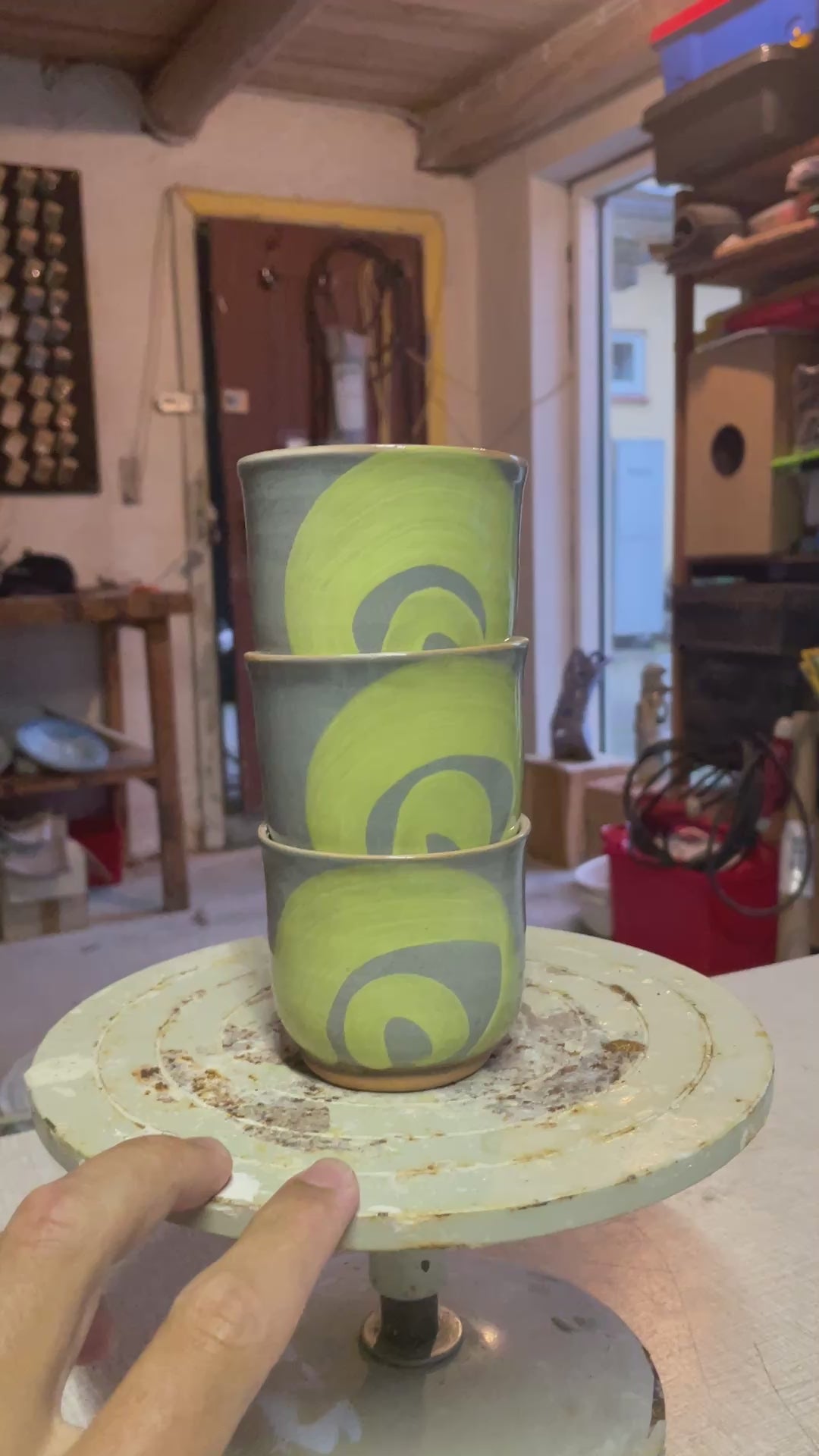 Grey/Green Spiral Cup 3pcs set
